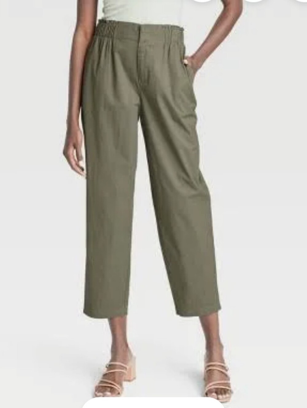 Women's A New Day Sz 10 Olive Green High Rise Tapered Ankle Chino Pants Relaxed